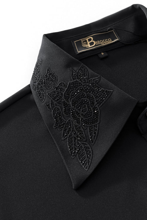 B378-Regal Lace Crystal Dress Shirt-BLACK – view 4