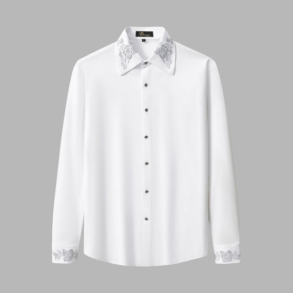 B378-Regal Lace Crystal Dress Shirt-WHITE