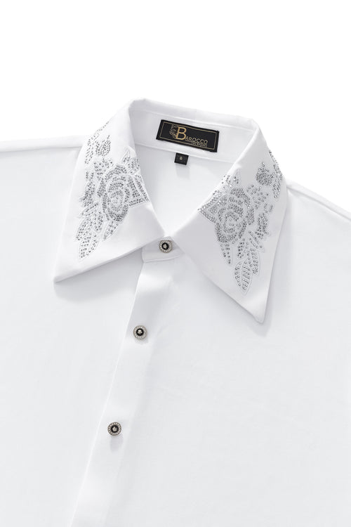 B378-Regal Lace Crystal Dress Shirt-WHITE – view 2