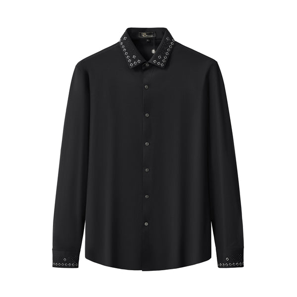 B379-Crystal Geo Trim Shirt-BLACK/BLACK