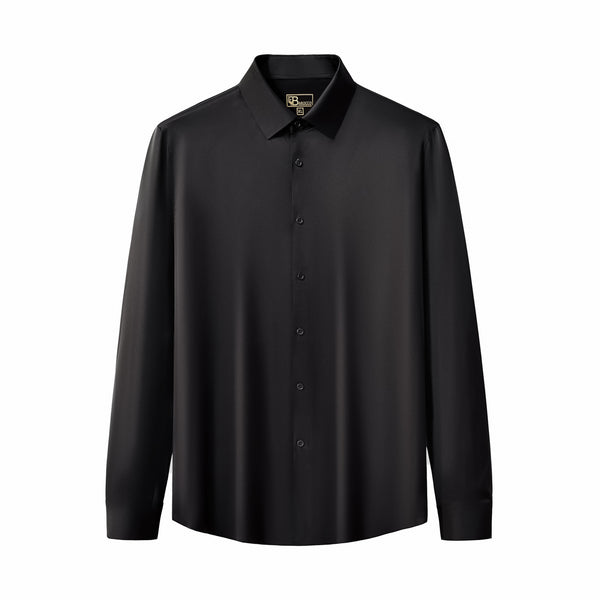 Camisa de manga larga sin costuras de satén Signature - Negra