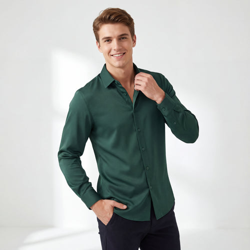 Camisa de manga larga sin costuras de satén Signature - Verde bosque
