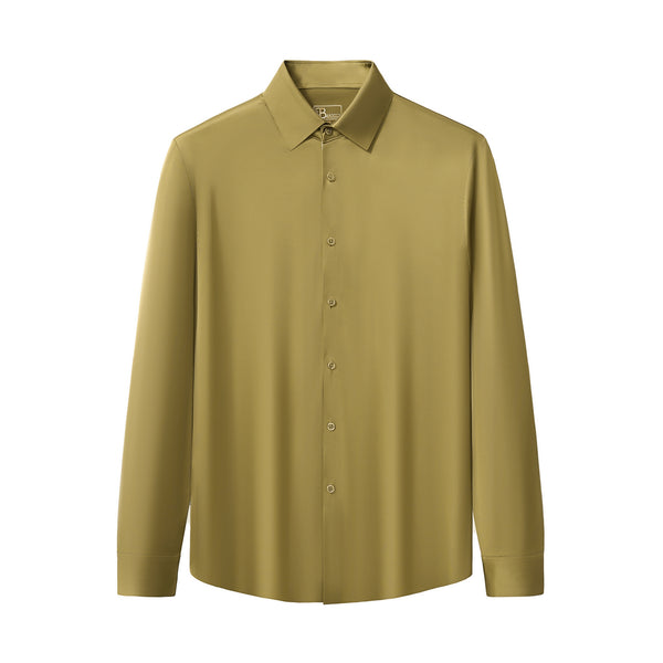 Camisa de manga larga sin costuras de satén Signature - Verde oliva