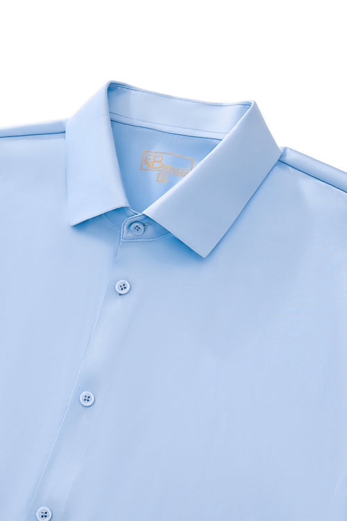 Camisa de manga larga sin costuras de satén Signature - Azul cielo – view 2
