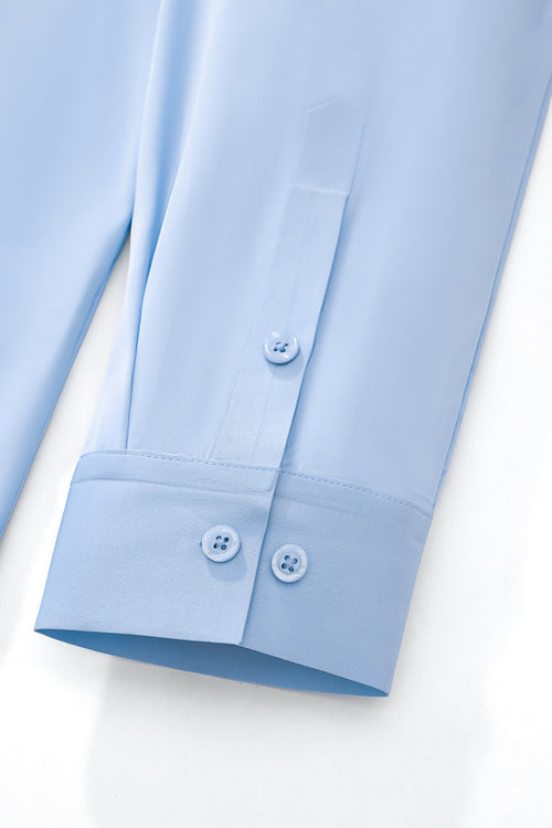 Camisa de manga larga sin costuras de satén Signature - Azul cielo – view 5