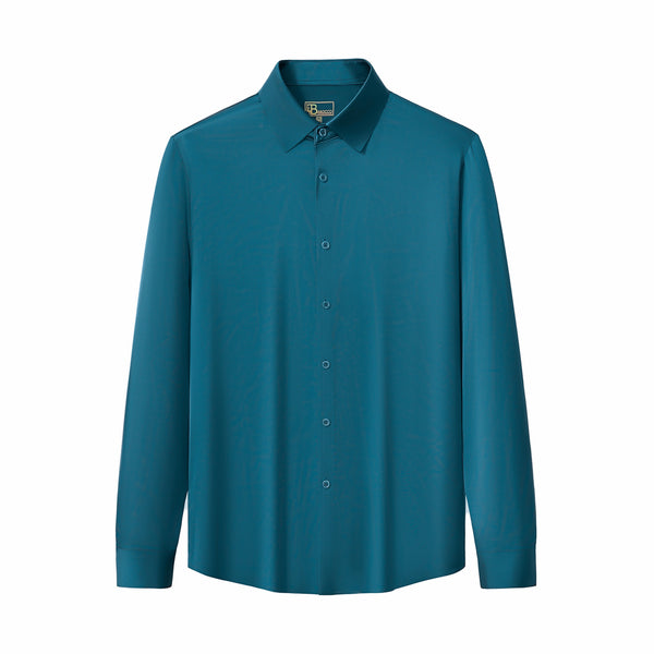 Camisa de manga larga sin costuras de satén Signature - Verde azulado