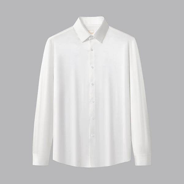 Camisa de manga larga sin costuras de satén Signature - Blanca
