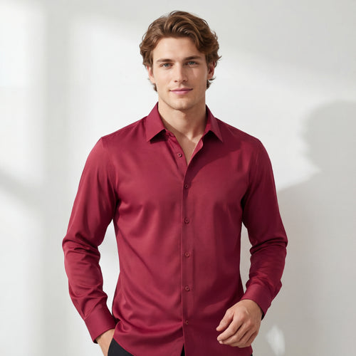 Camisa de manga larga sin costuras de satén SIGNITURE - Vino