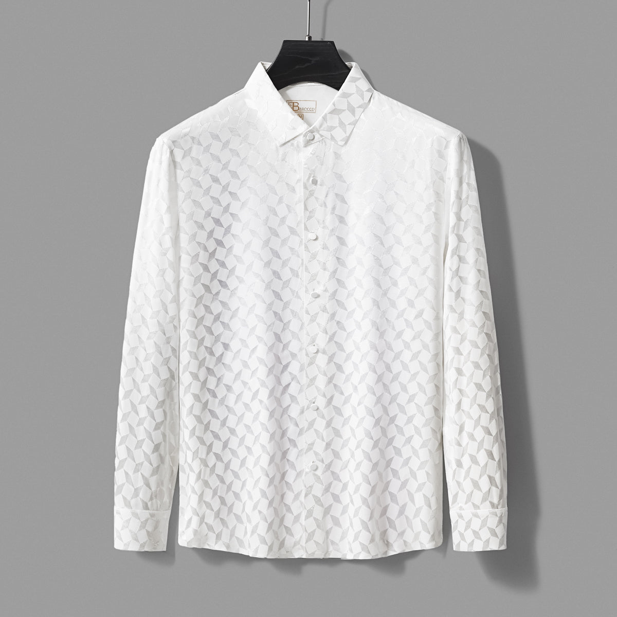 Camisa de manga larga sin costuras con teselación óptica - MARFIL – BAROCCO wholesale menswear