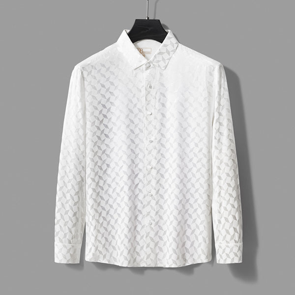 Camisa de manga larga sin costuras con teselación óptica - MARFIL