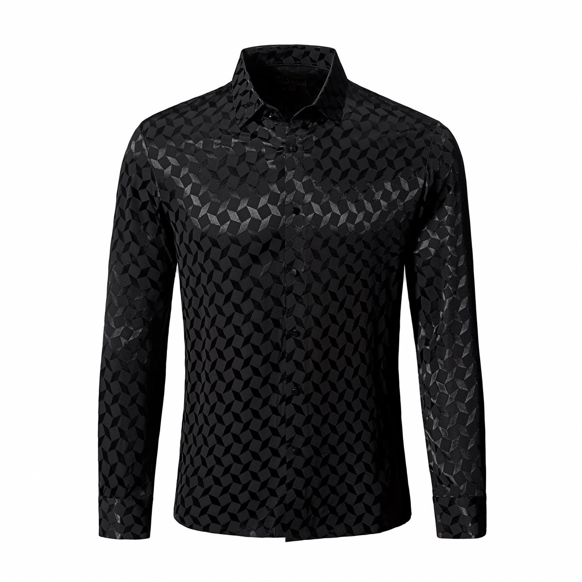 Camisa de manga larga sin costuras con teselación óptica - NEGRA – BAROCCO wholesale menswear