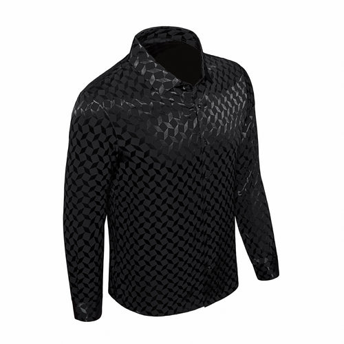 Camisa de manga larga sin costuras con teselación óptica - NEGRA – view 1