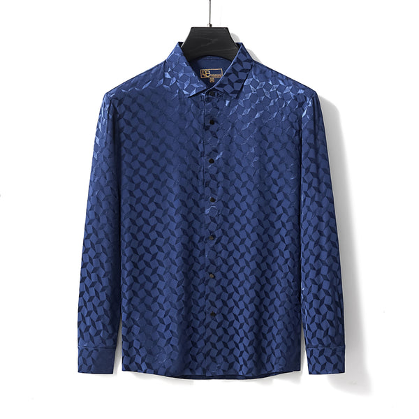 Camisa de manga larga sin costuras con teselación óptica - AZUL MARINO