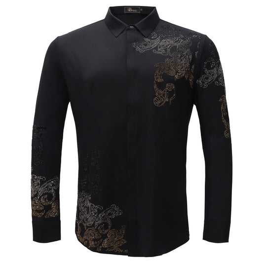 Floral Crystal Shirt-BLACK/GUN GOLD
