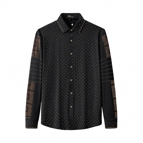 B569-Imperial Maze Stone Shirt-BLACK/GOLD