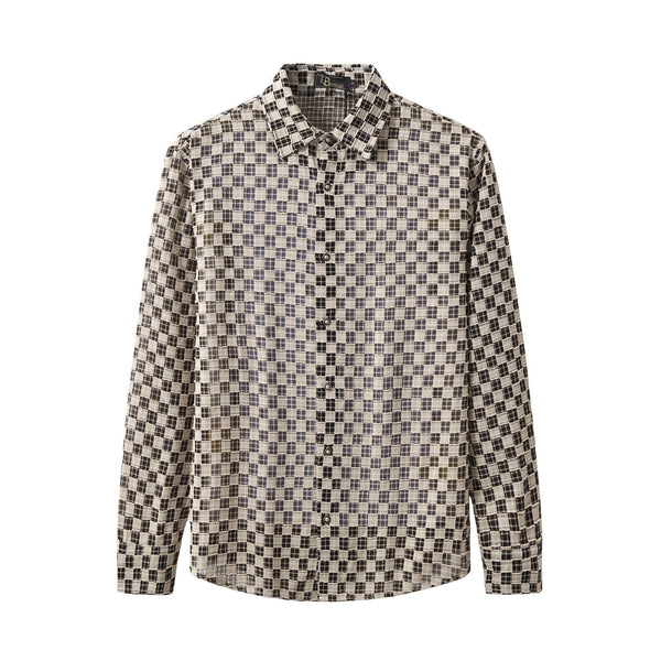 B571-Textured Grid Shirt-GREY