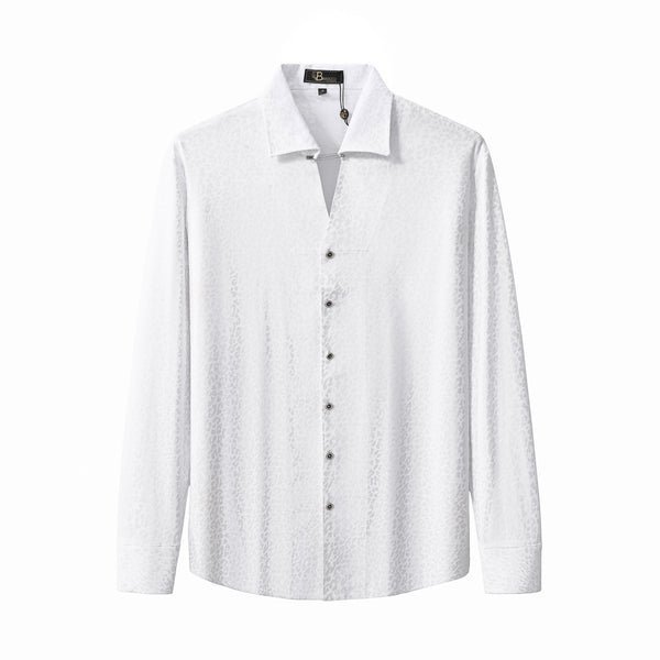 B583-Tonal Leopard Jacquard Shirt-WHITE