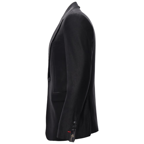 BC403 - Men’s Elegant Black Textured Blazer-BLACK – view 2