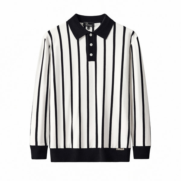 Polo de punto de rayas imperiales LS-BLANCO
