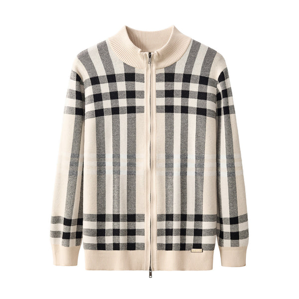 Chaqueta de punto a cuadros Paramount con cremallera LS-IVORY