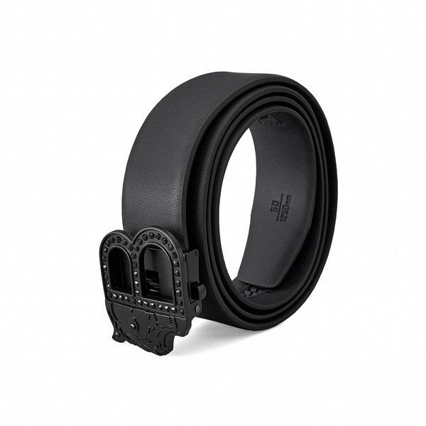 Cinturón de cuero plano con hebilla automática - NEGRO/NEGRO