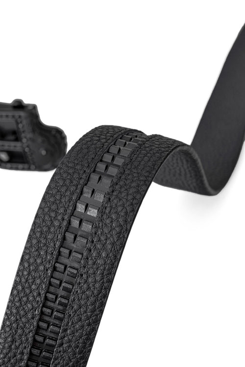 BLT019 - Textured Leather Auto BKL Belt-BLACK/BLACK – view 6