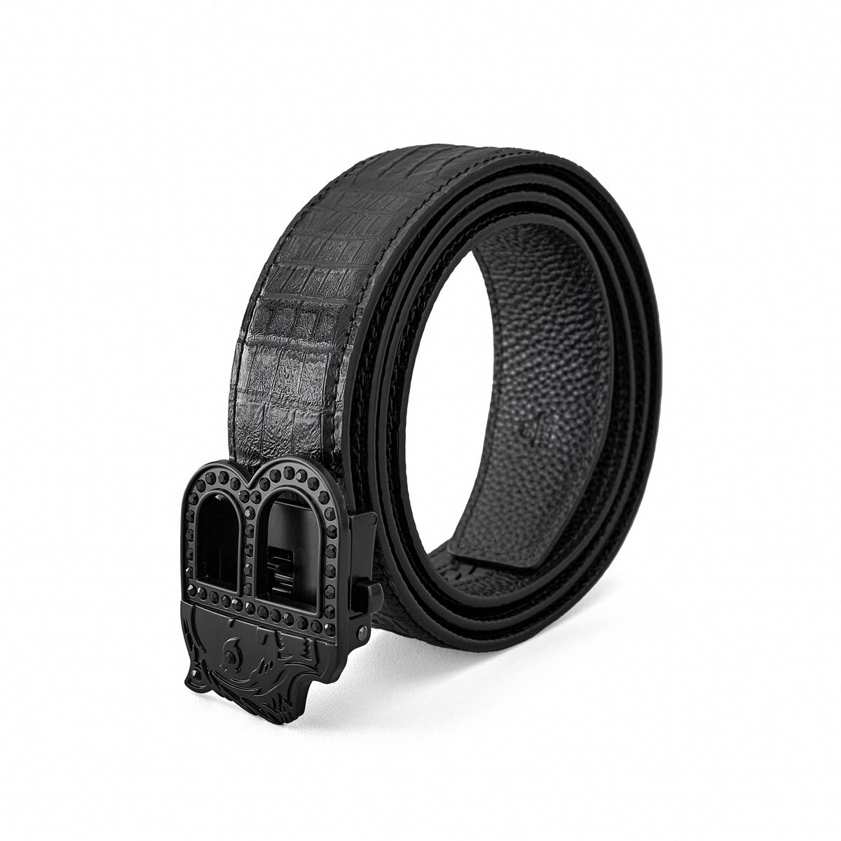 BLT020 - Croc-Embossed Auto BKL Belt-BLACK/BLACK – BAROCCO wholesale belts