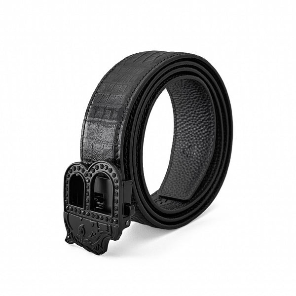 Cinturón BKL para automóvil con relieve de cocodrilo - NEGRO/NEGRO