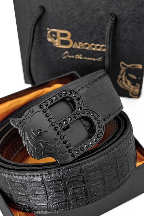 BLT020 - Croc-Embossed Auto BKL Belt-BLACK/BLACK – view 1