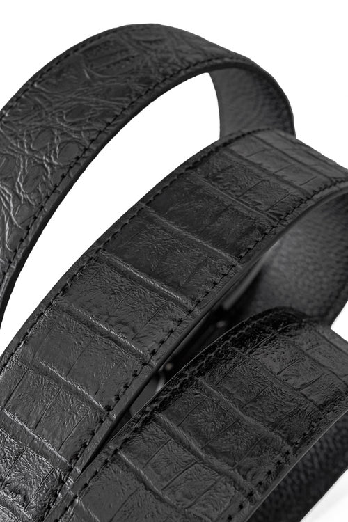 BLT020 - Croc-Embossed Auto BKL Belt-BLACK/BLACK – view 3