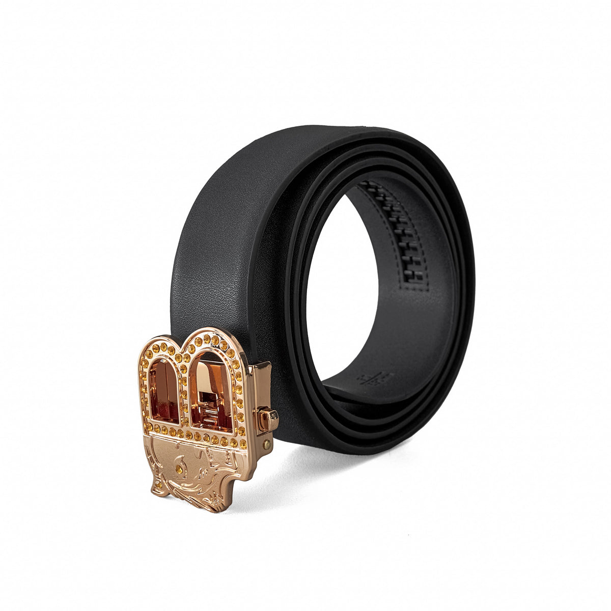 Cinturón de piel lisa con hebilla automática – Edición dorada – DORADO/NEGRO – BAROCCO wholesale menswear