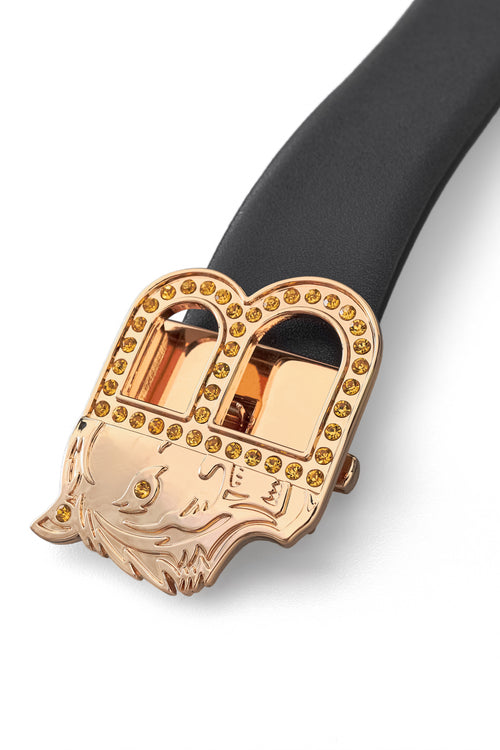 Cinturón de piel lisa con hebilla automática – Edición dorada – DORADO/NEGRO – view 2