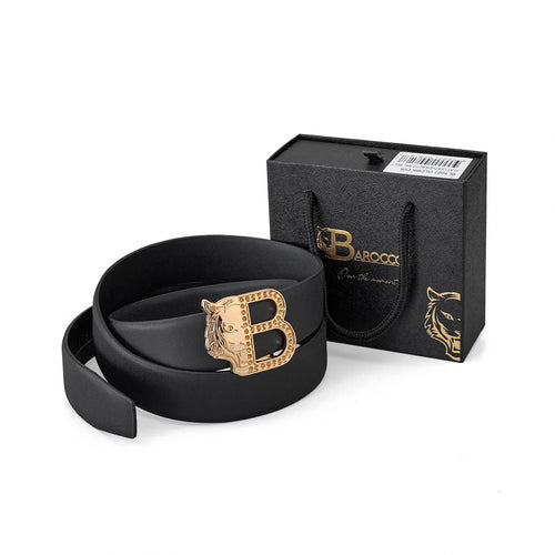 Cinturón de piel lisa con hebilla automática – Edición dorada – DORADO/NEGRO – view 5