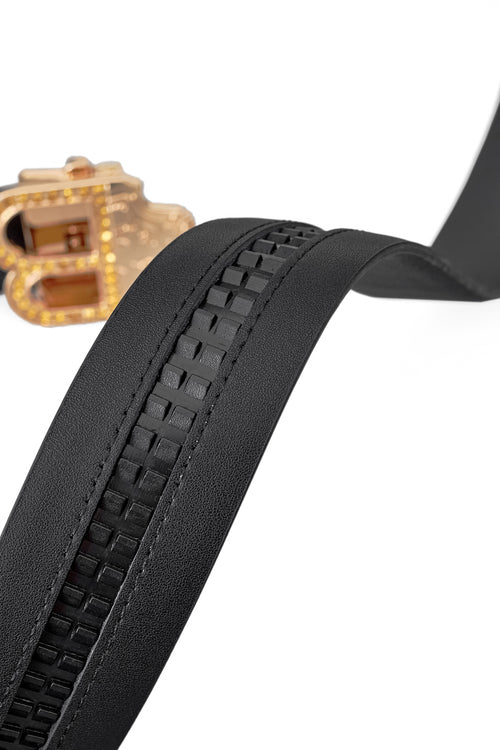 Cinturón de piel lisa con hebilla automática – Edición dorada – DORADO/NEGRO – view 6