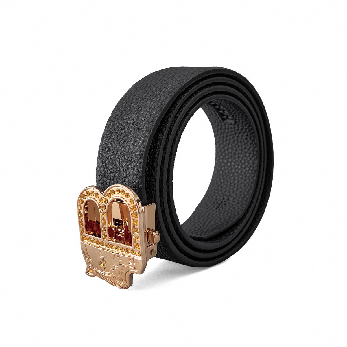BLT022 - Pebbled Leather Auto BKL Belt – Gold Edition-GOLD/BLACK – BAROCCO wholesale belts