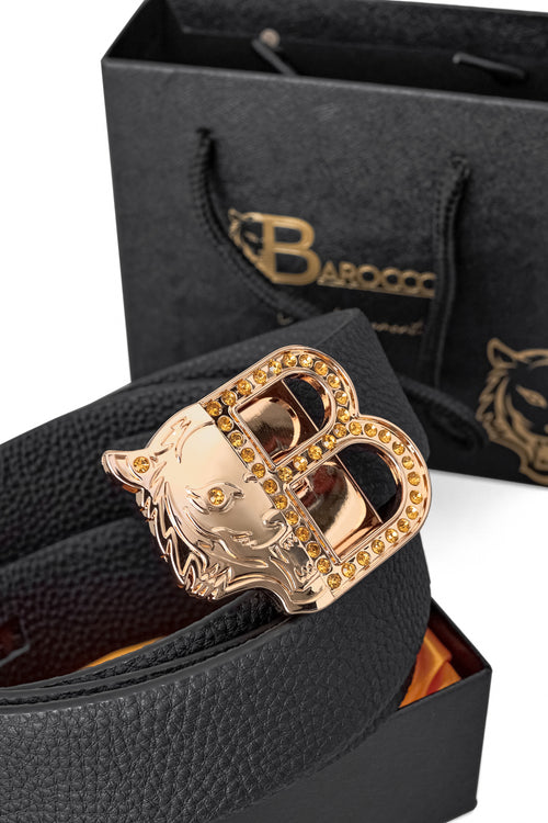 BLT022 - Pebbled Leather Auto BKL Belt – Gold Edition-GOLD/BLACK – view 1