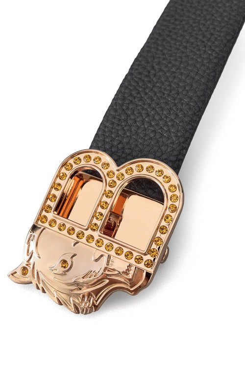 BLT022 - Pebbled Leather Auto BKL Belt – Gold Edition-GOLD/BLACK – view 2