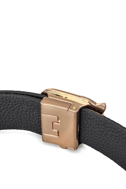 BLT022 - Pebbled Leather Auto BKL Belt – Gold Edition-GOLD/BLACK – view 4