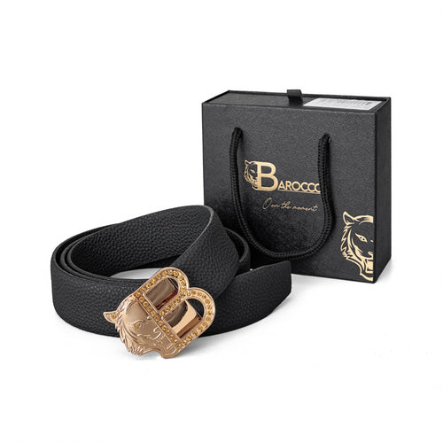 BLT022 - Pebbled Leather Auto BKL Belt – Gold Edition-GOLD/BLACK – view 5