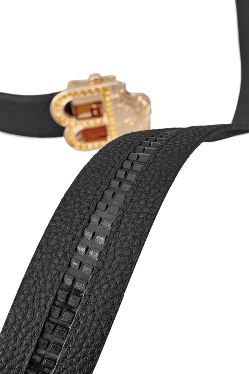 BLT022 - Pebbled Leather Auto BKL Belt – Gold Edition-GOLD/BLACK – view 6