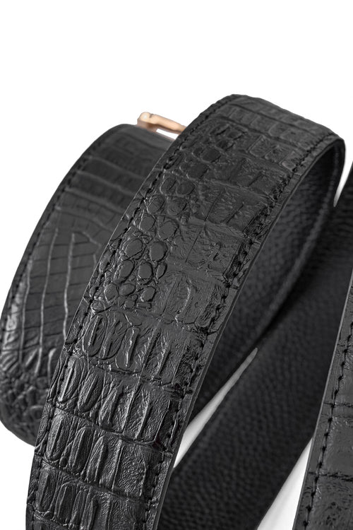 Cinturón Auto BKL de piel con efecto cocodrilo – Edición Dorada – DORADO/NEGRO – view 3