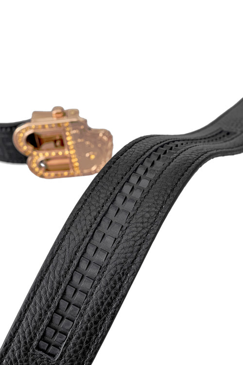 Cinturón Auto BKL de piel con efecto cocodrilo – Edición Dorada – DORADO/NEGRO – view 6