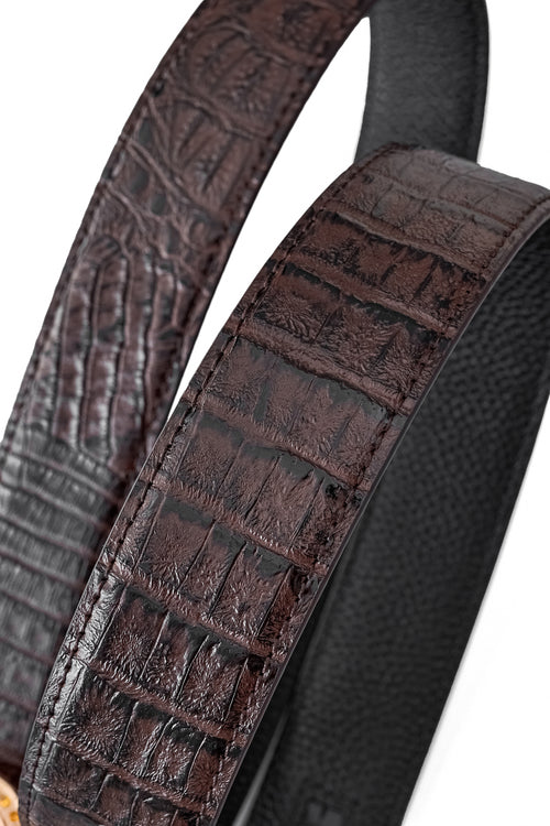 Cinturón Auto BKL de piel con efecto cocodrilo – Edición Dorada – ORO/CAFÉ – view 3