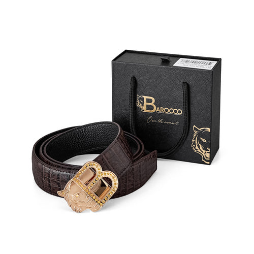 Cinturón Auto BKL de piel con efecto cocodrilo – Edición Dorada – ORO/CAFÉ – view 5