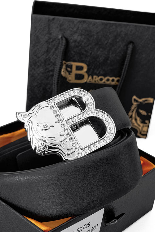 BLT025 - Flat Leather Auto BKL Belt – Silver Ed.-SILVER/BLACK – view 1