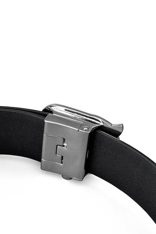 BLT025 - Flat Leather Auto BKL Belt – Silver Ed.-SILVER/BLACK – view 4