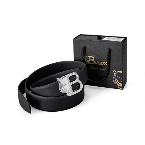 BLT025 - Flat Leather Auto BKL Belt – Silver Ed.-SILVER/BLACK – view 5
