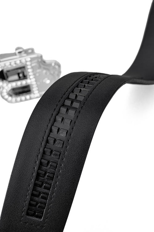 BLT025 - Flat Leather Auto BKL Belt – Silver Ed.-SILVER/BLACK – view 6