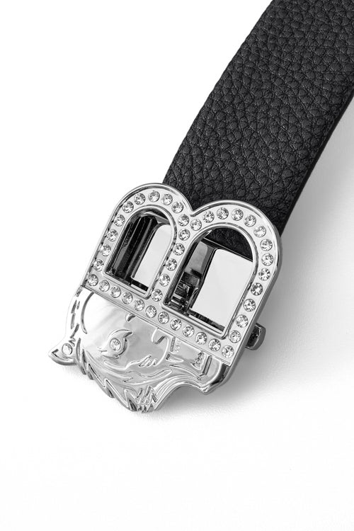 BLT026 - Pebbled Leather Auto BKL Belt – Silver Ed.-SILVER/BLACK – view 2
