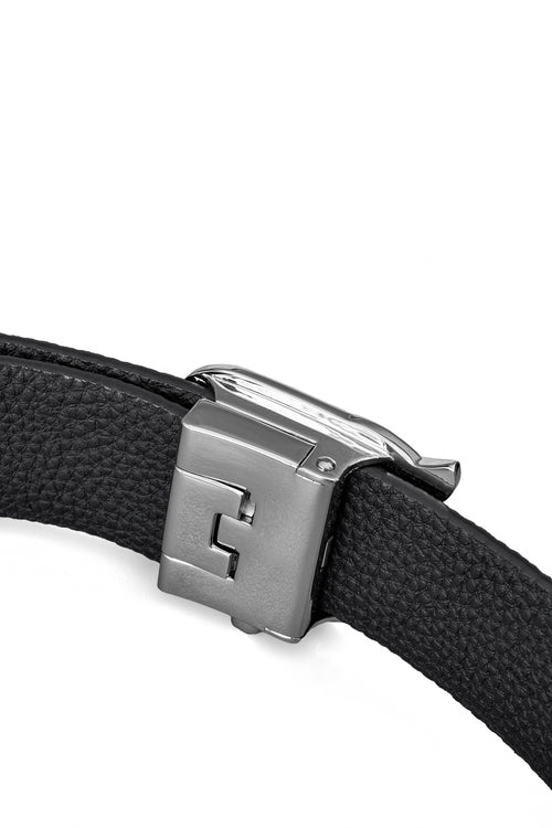 BLT026 - Pebbled Leather Auto BKL Belt – Silver Ed.-SILVER/BLACK – view 4